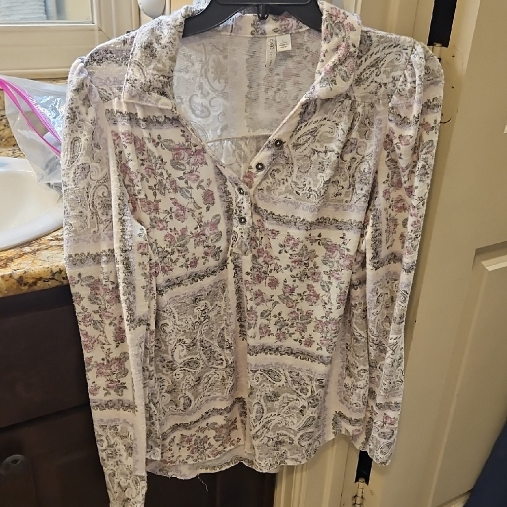 Cato Paisley and Floral Blouse in Cream and Purple Size L